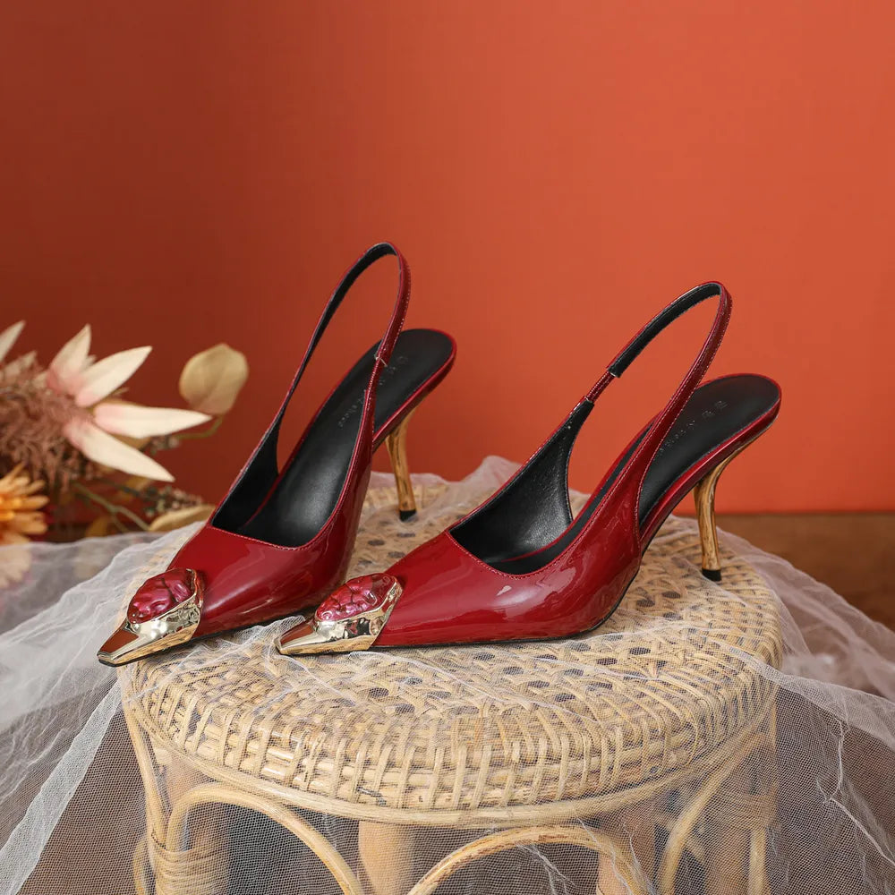 Point Toe Stiletto Slingback Pumps - E-Esther Clothing Store