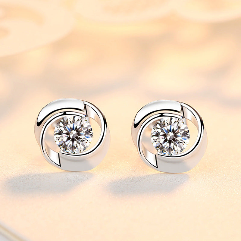 S925 pure silver rose earrings with petal shaped earrings, Korean minimalist women's mini clover rose petal earrings - E-Esther Clothing Store