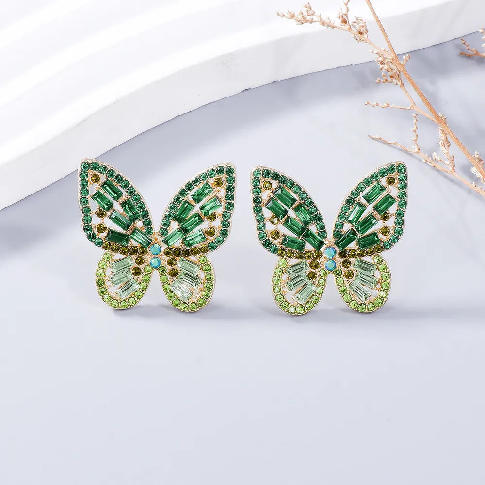 Alloy Inlaid Rhinestone Butterfly Earrings - E-Esther Clothing Store