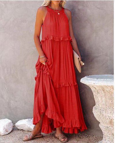 Ruffled Sleeveless Tiered Maxi Dress with Pockets - E-Esther Clothing Store