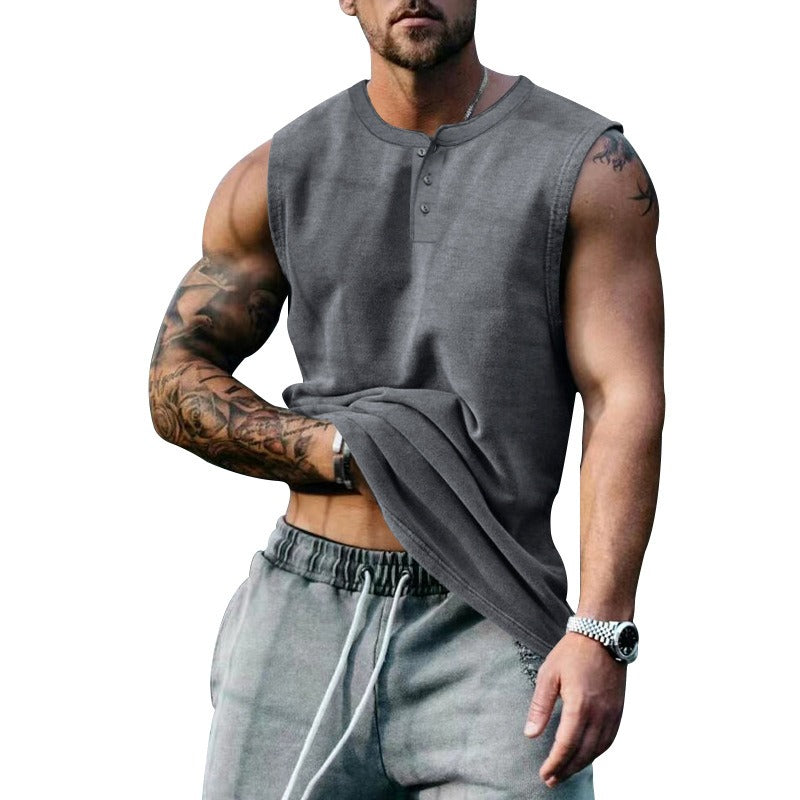 Summer Mens Youth Sports Basketball Tank Top Large Round Neck Button up Sleeveless T shirt Mens Sweetheart - E-Esther Clothing Store