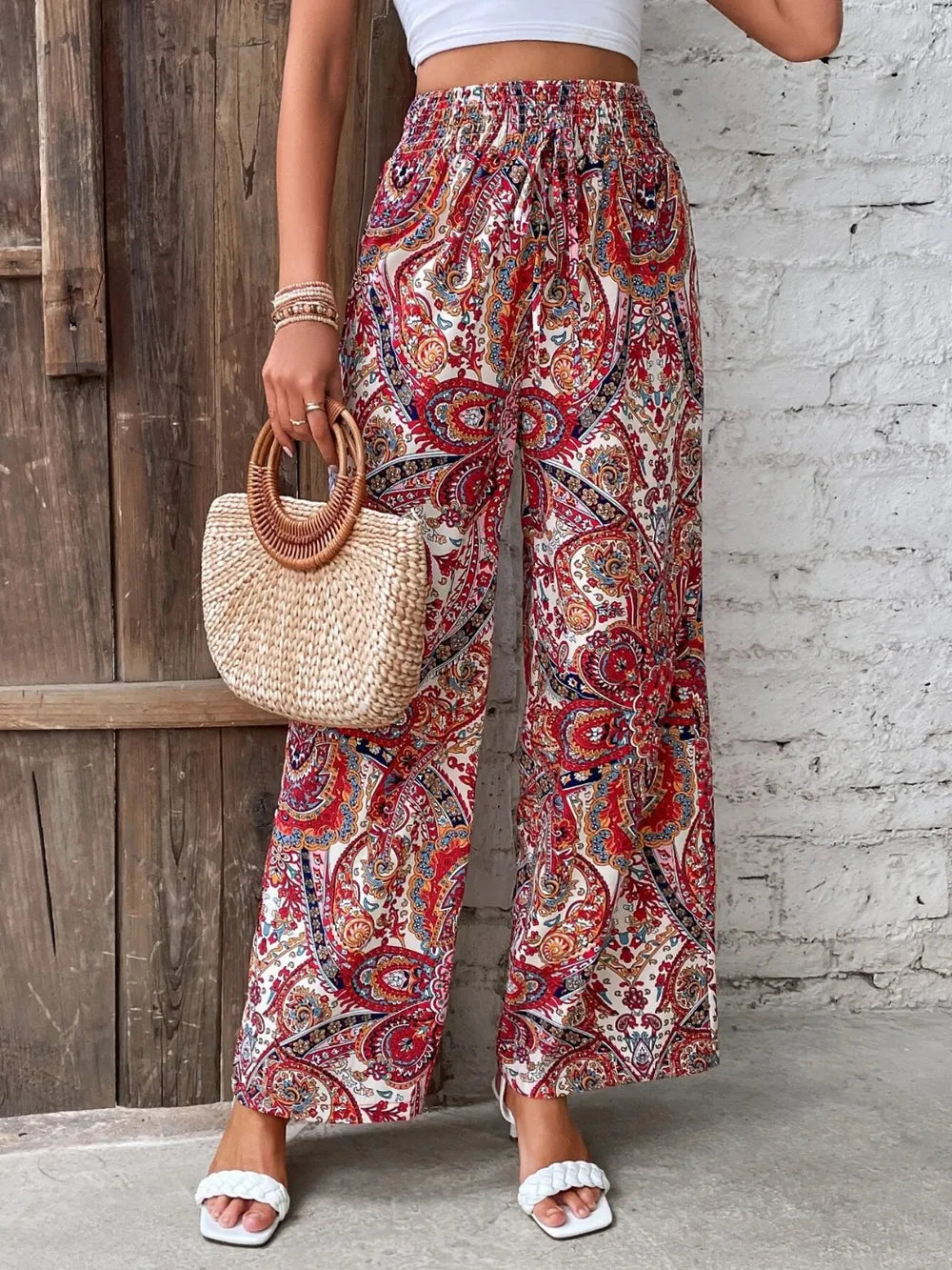 Printed Wide Leg Pants - E-Esther Clothing Store