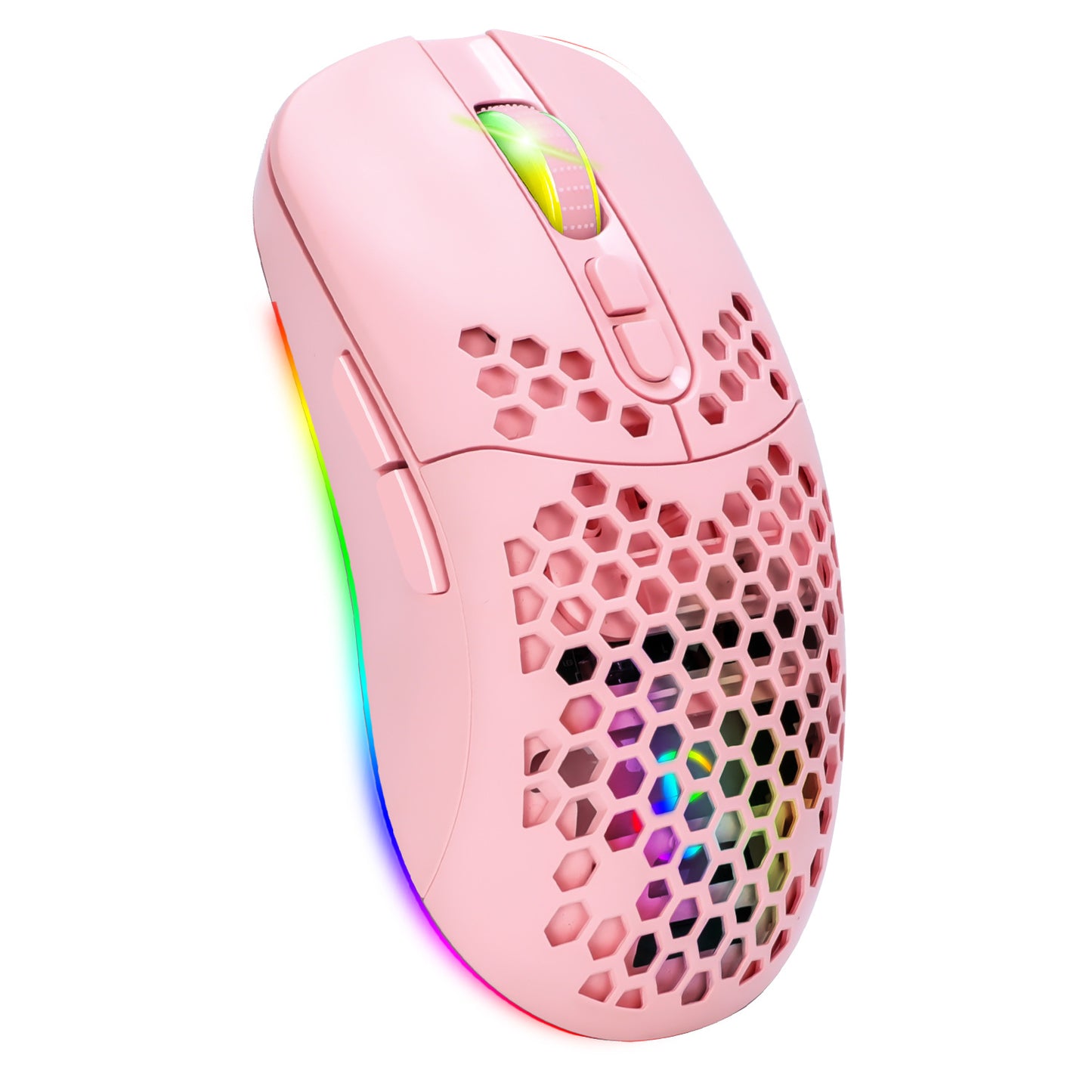 Charging hole the third mock examination Bluetooth wireless mouse lightweight mute cellular RGB light-emitting pink mouse - E-Esther Clothing Store
