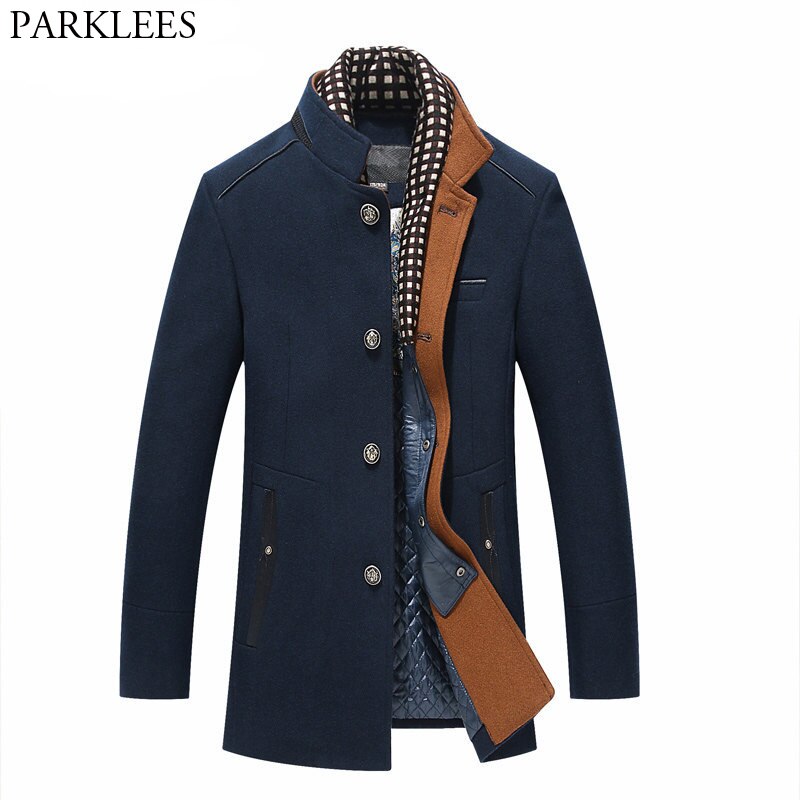 Thicker Mens Trench Coats Winter Long Wool Trench Coat Men Slim Fit Casual Jackets Peacoat Double Collar Woolen Overcoat - E-Esther Clothing Store