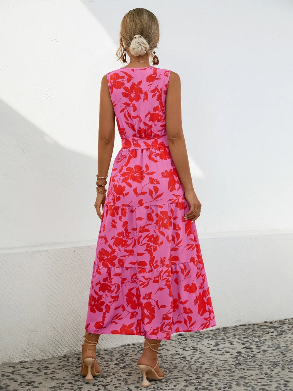 Tied Printed Surplice Tiered Dress - E-Esther Clothing Store