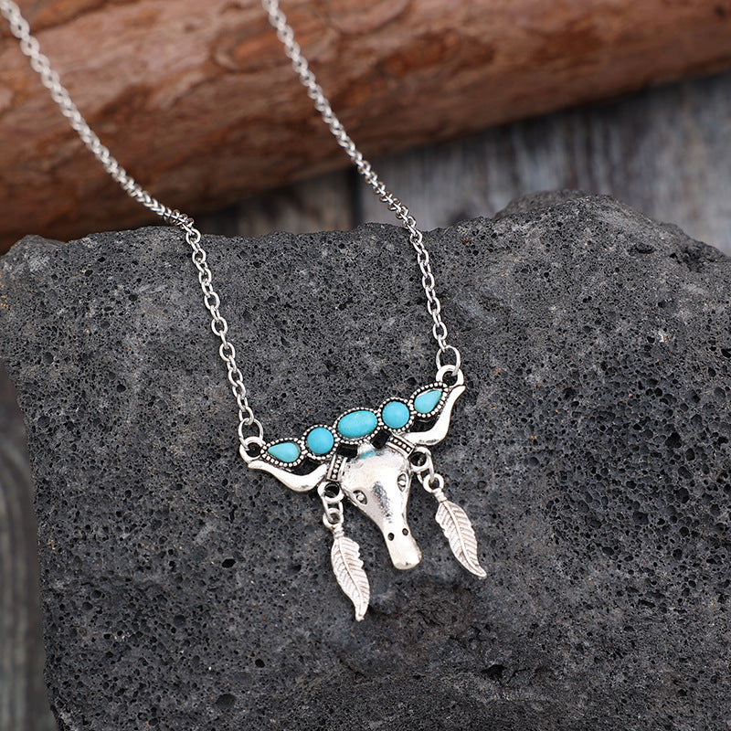 Artificial Turquoise Cow Shape Necklace - E-Esther Clothing Store