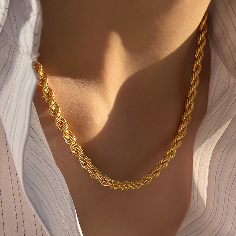 Hip hop gold Fried Dough Twists chain thick bracelet small jewelry chain - E-Esther Clothing Store