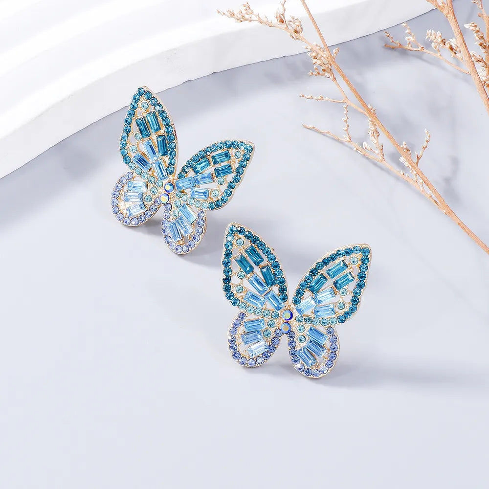 Alloy Inlaid Rhinestone Butterfly Earrings - E-Esther Clothing Store