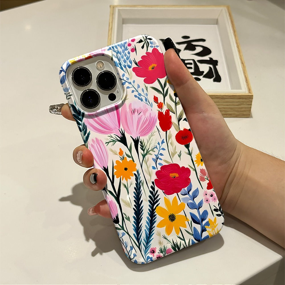 Small Fresh Women's Flower Phone Case 15pm Film Case 14pro Women's Apple 13 Protective Cover 16pro Simple - E-Esther Clothing Store