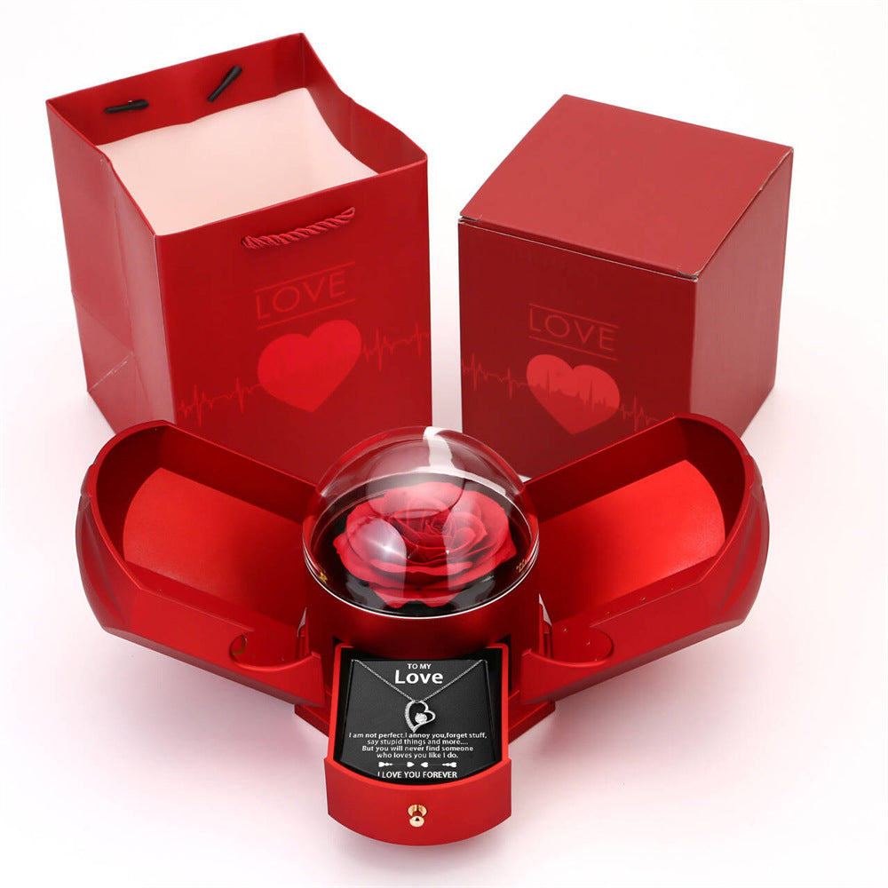 Double open rose gift box drawer style rose jewelry box angel wings Chinese Valentine's Day necklace gift box - E-Esther Clothing Store
