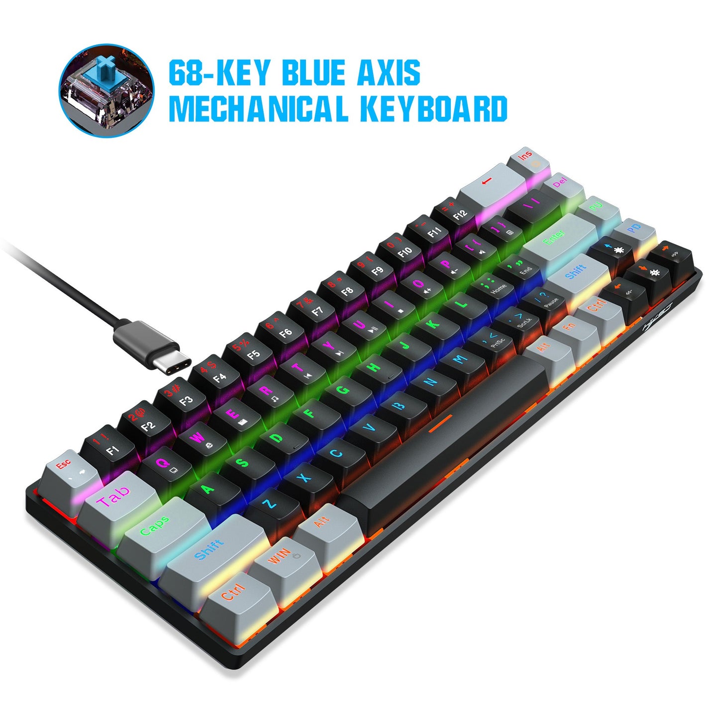 New 68 key RGB luminous esports game with blue and red axis mechanical keyboard laptop MAC 60% - E-Esther Clothing Store