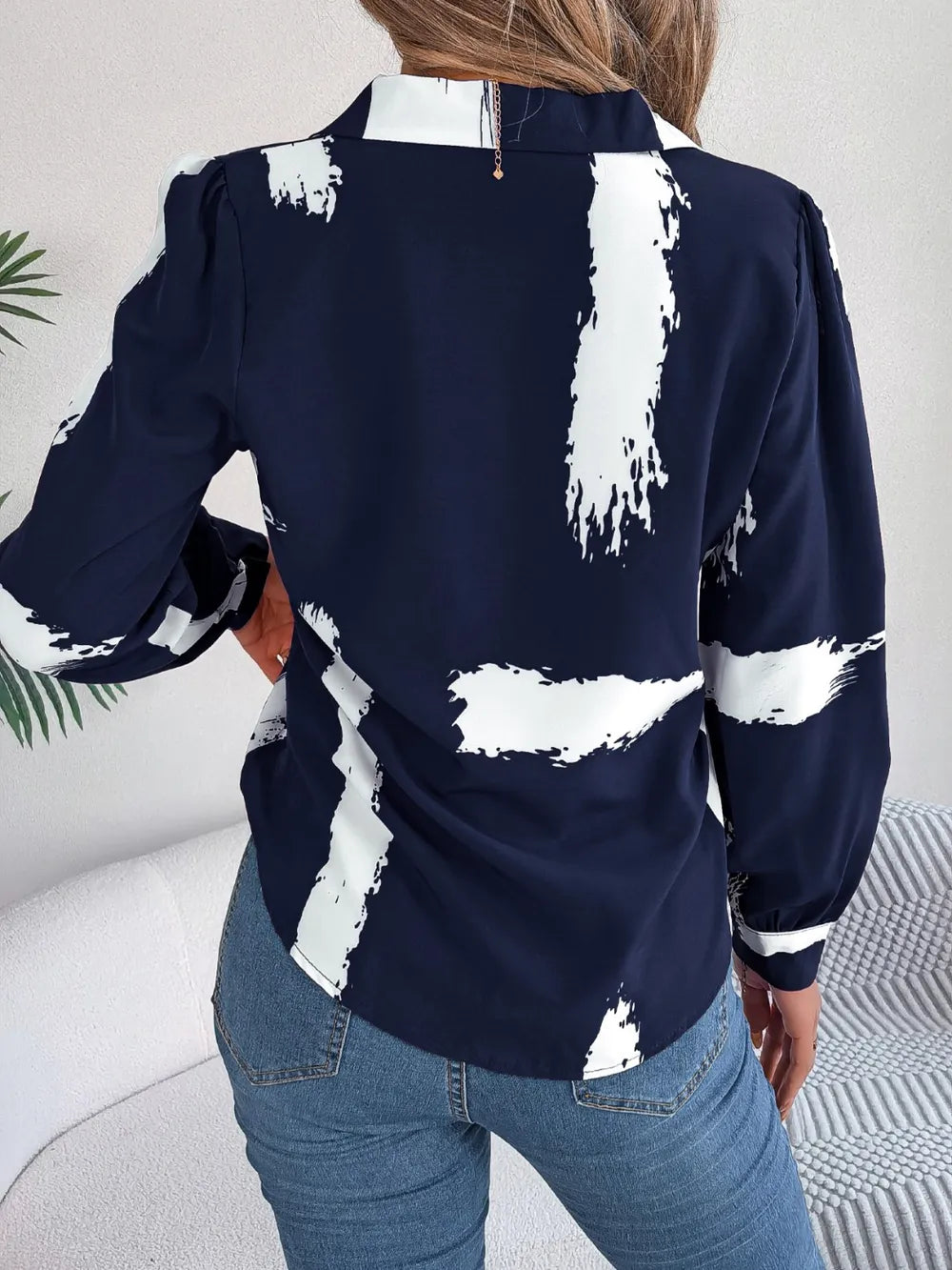 Printed Collared Neck Button Up Shirt - E-Esther Clothing Store
