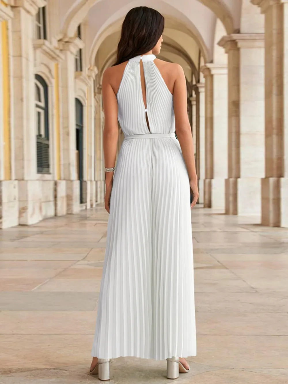 Cutout Tied Pleated Sleeveless Jumpsuit - E-Esther Clothing Store