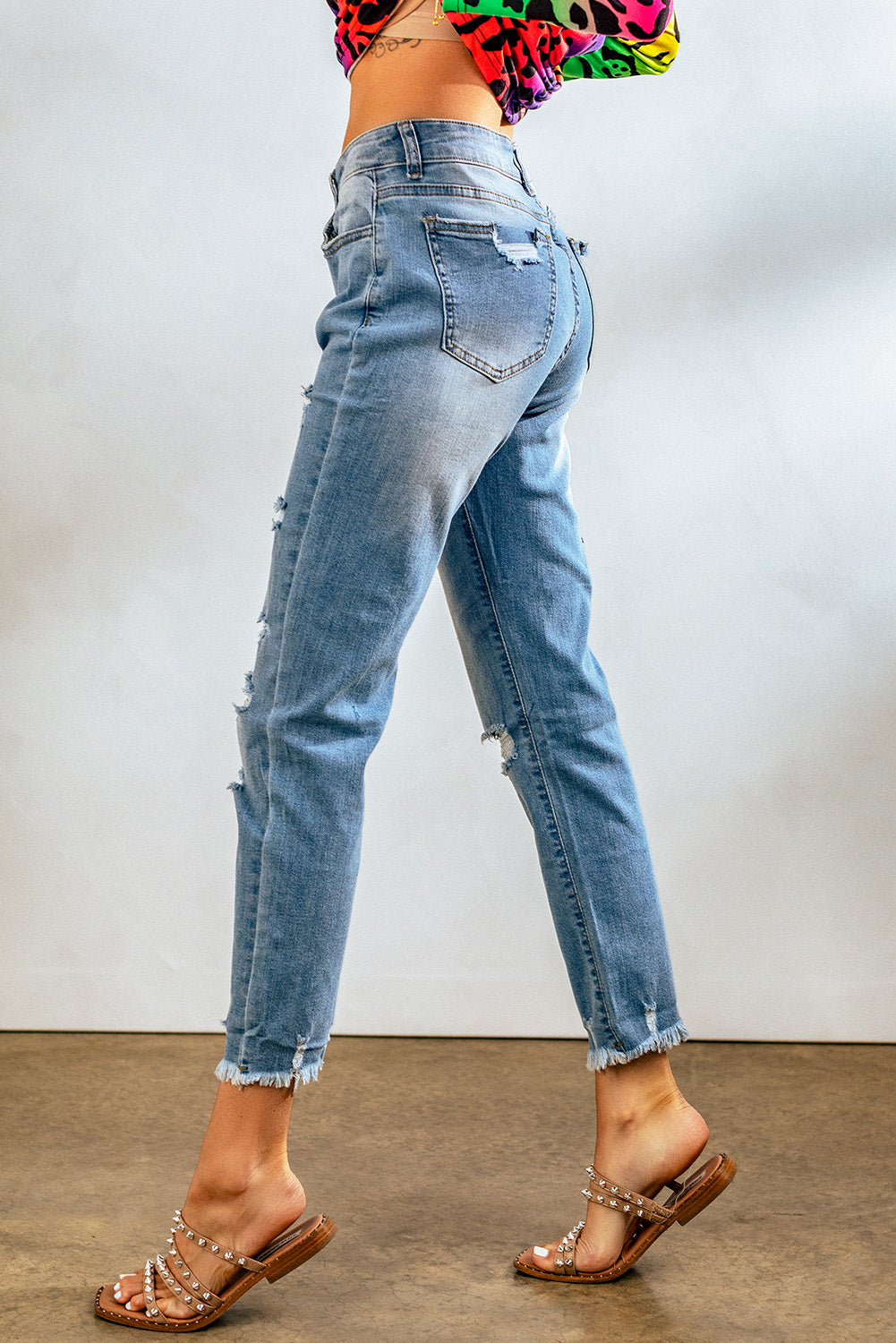 Black Distressed Boyfriend Denim Pants - E-Esther Clothing Store