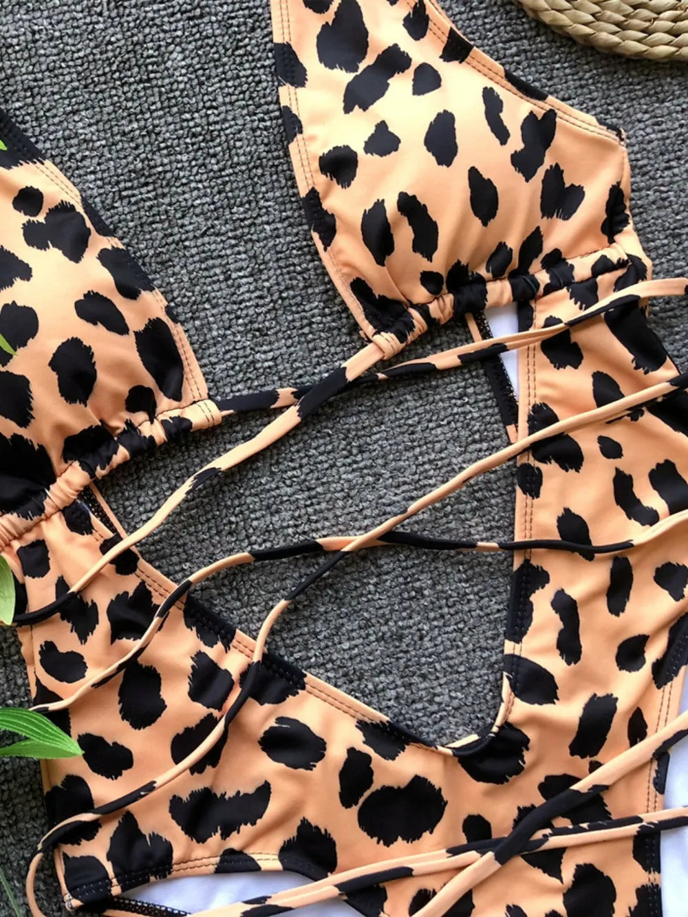 Lace-Up Backless Plunge One-Piece Swimwear - E-Esther Clothing Store
