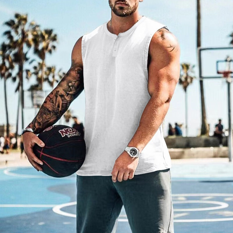 Summer Mens Youth Sports Basketball Tank Top Large Round Neck Button up Sleeveless T shirt Mens Sweetheart - E-Esther Clothing Store