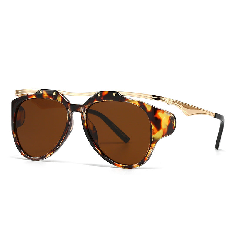 Sunglasses, European and American street photos, Instagram influencers, models, geometric metal frames, sunglasses for women - E-Esther Clothing Store