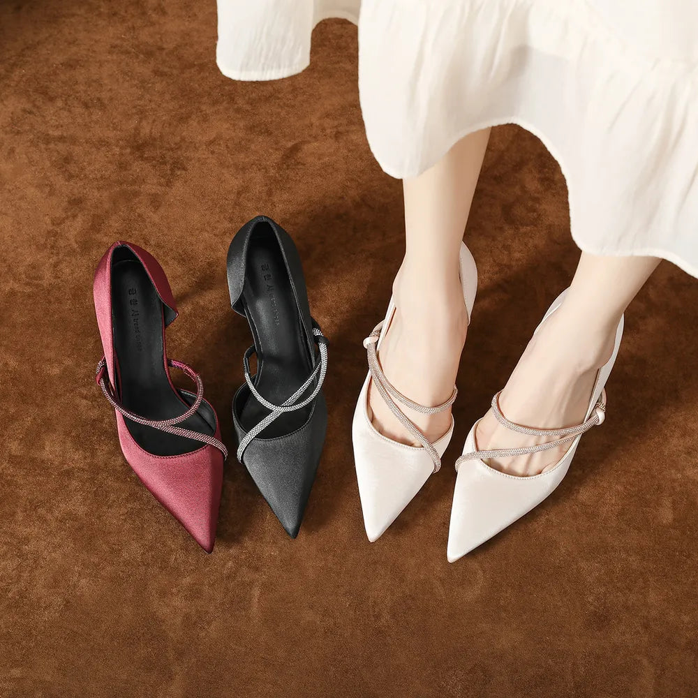 Point Toe Rhinestone High Heel Pumps - E-Esther Clothing Store