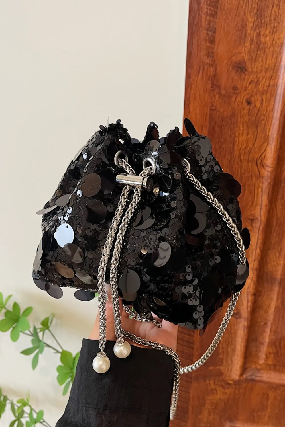 Drawstring Sequin Crossbody Bag - E-Esther Clothing Store