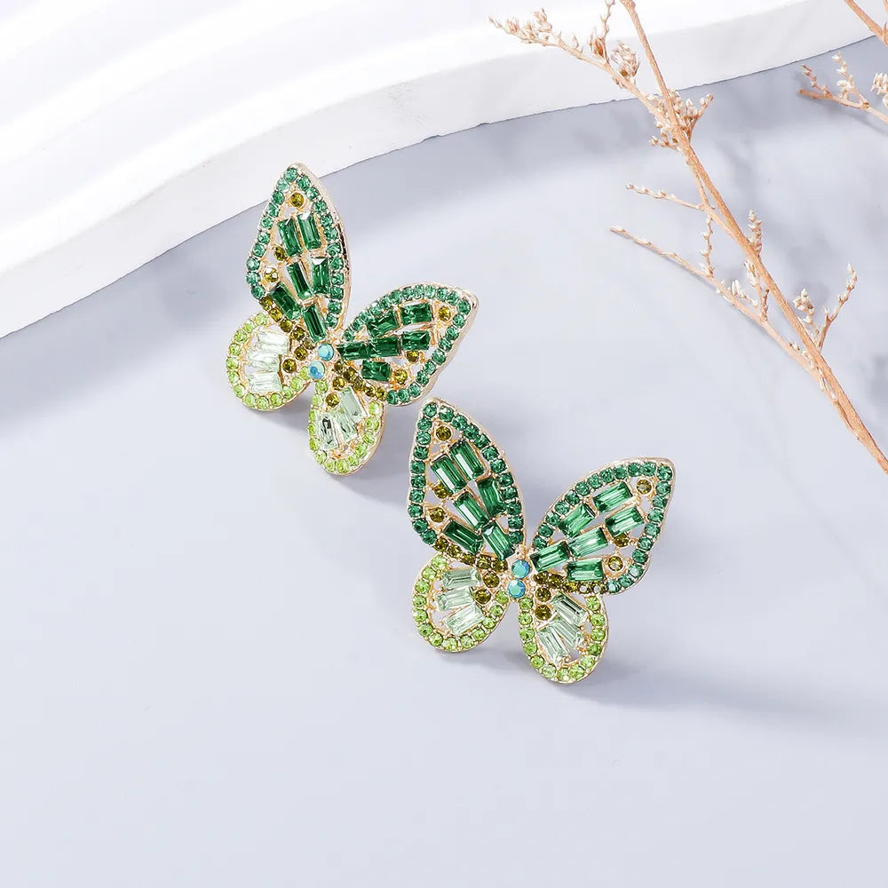 Alloy Inlaid Rhinestone Butterfly Earrings - E-Esther Clothing Store