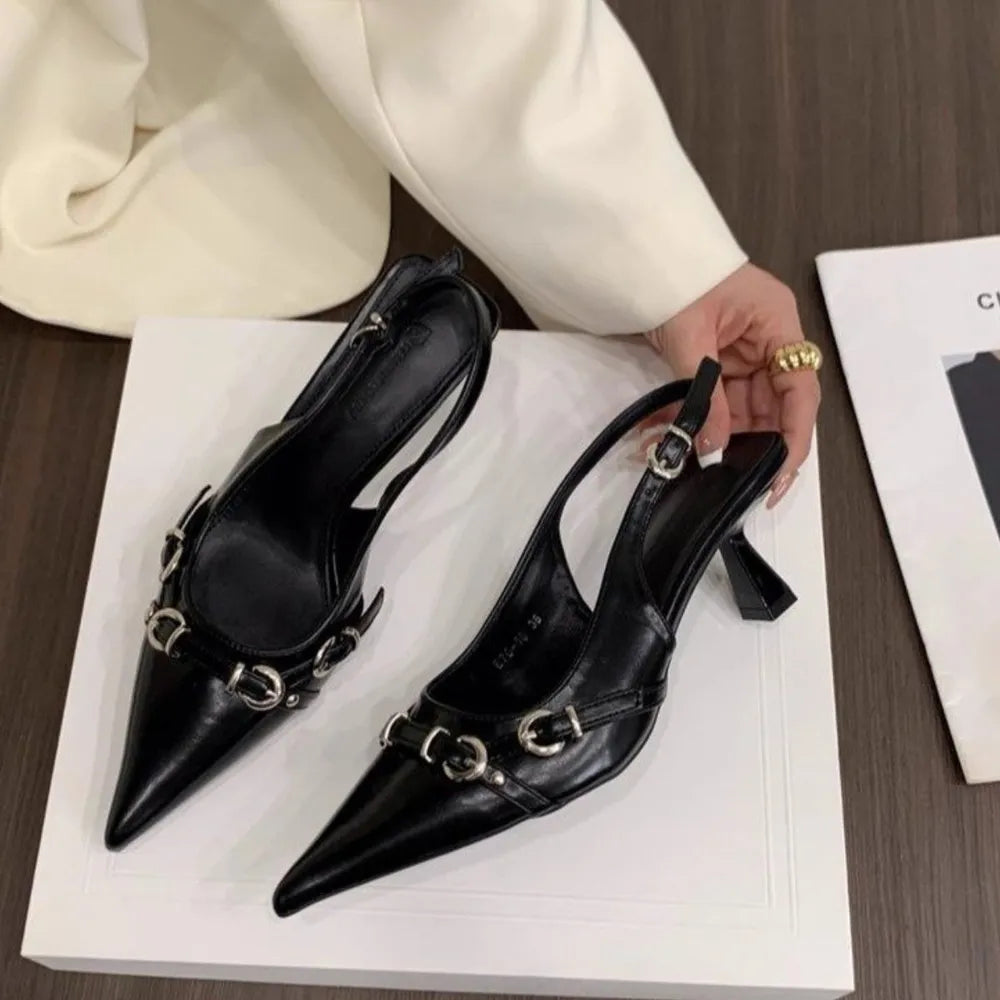 Spring and summer new one-piece buckle with toe cap sandals rear empty single shoes - E-Esther Clothing Store