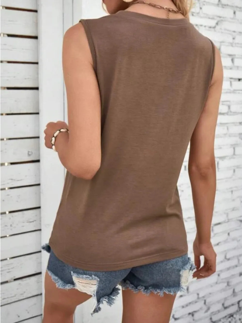 Sleeveless round neck lace patchwork simple summer sleeveless vest - E-Esther Clothing Store