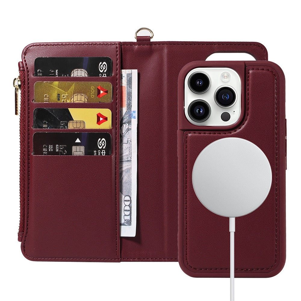 Apple 15 phone case flip wireless charging iPhone 14 phone leather case wallet style phone protection case - E-Esther Clothing Store