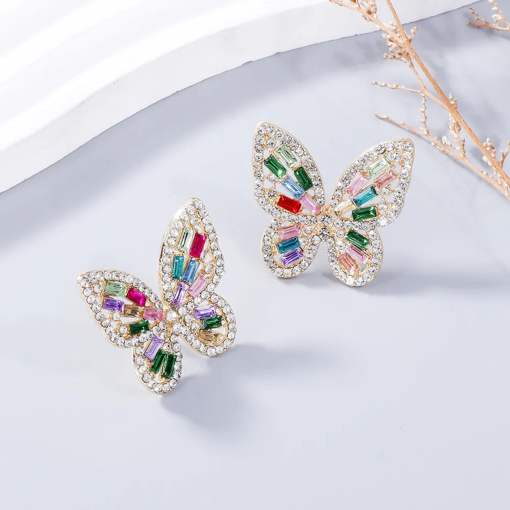 Alloy Inlaid Rhinestone Butterfly Earrings - E-Esther Clothing Store
