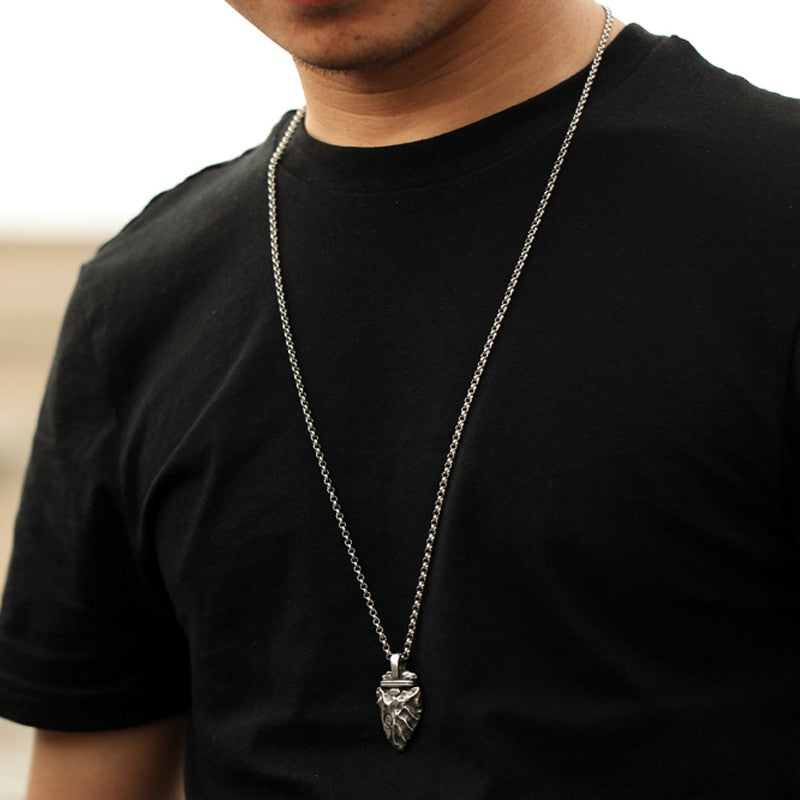 Necklace Men Stainless Steel Necklace for Mens Long Chain Layered Arrowhead Arrow Pendant Necklaces Jewelr - E-Esther Clothing Store