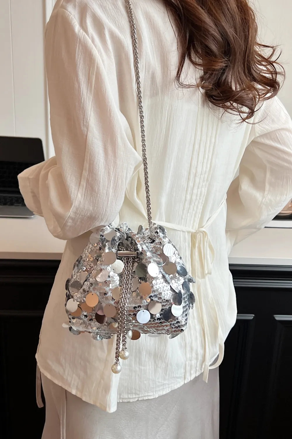 Drawstring Sequin Crossbody Bag - E-Esther Clothing Store