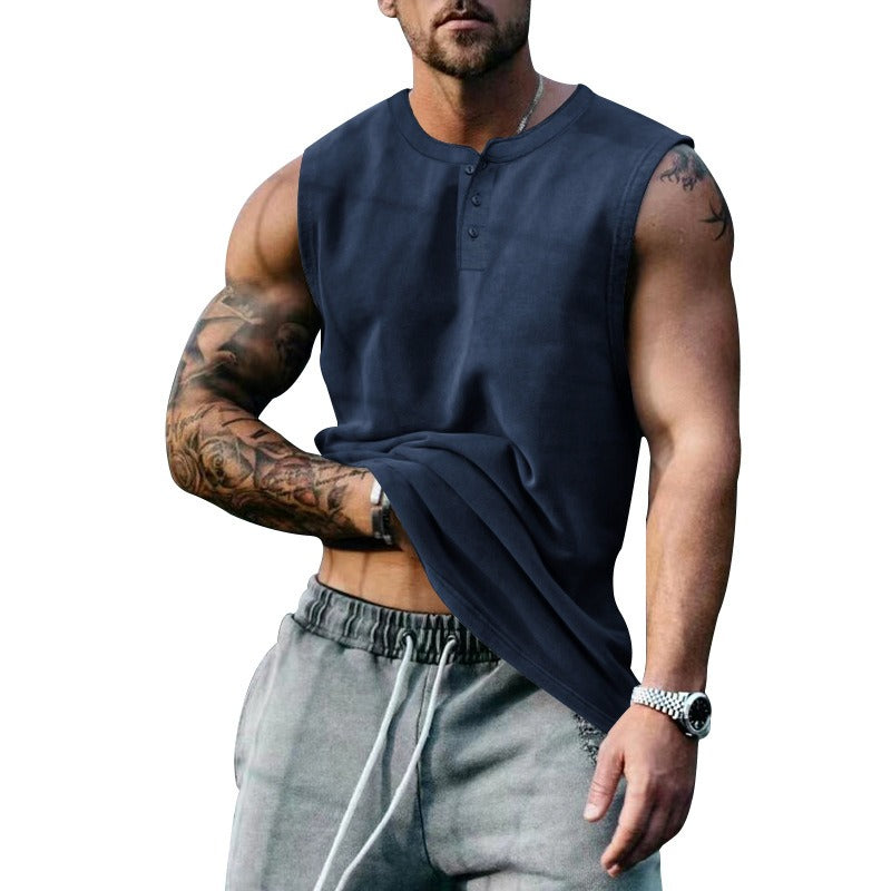 Summer Mens Youth Sports Basketball Tank Top Large Round Neck Button up Sleeveless T shirt Mens Sweetheart - E-Esther Clothing Store