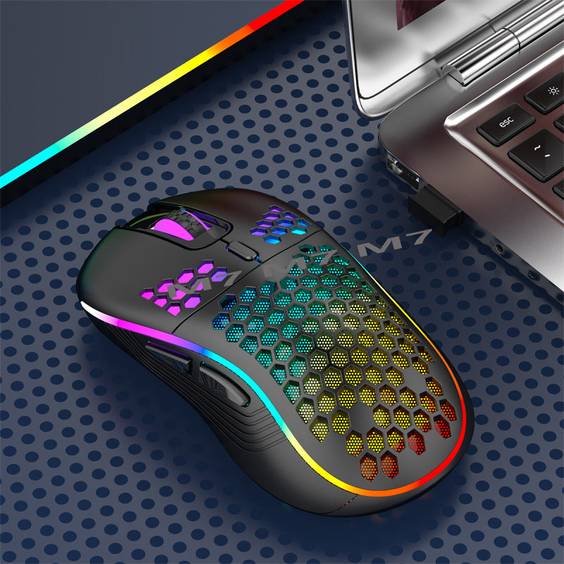 2.4G Wireless Cave Mouse Lightweight Gaming Mouse with Luminous 7 Color Breathing Light Computer Accessories - E-Esther Clothing Store