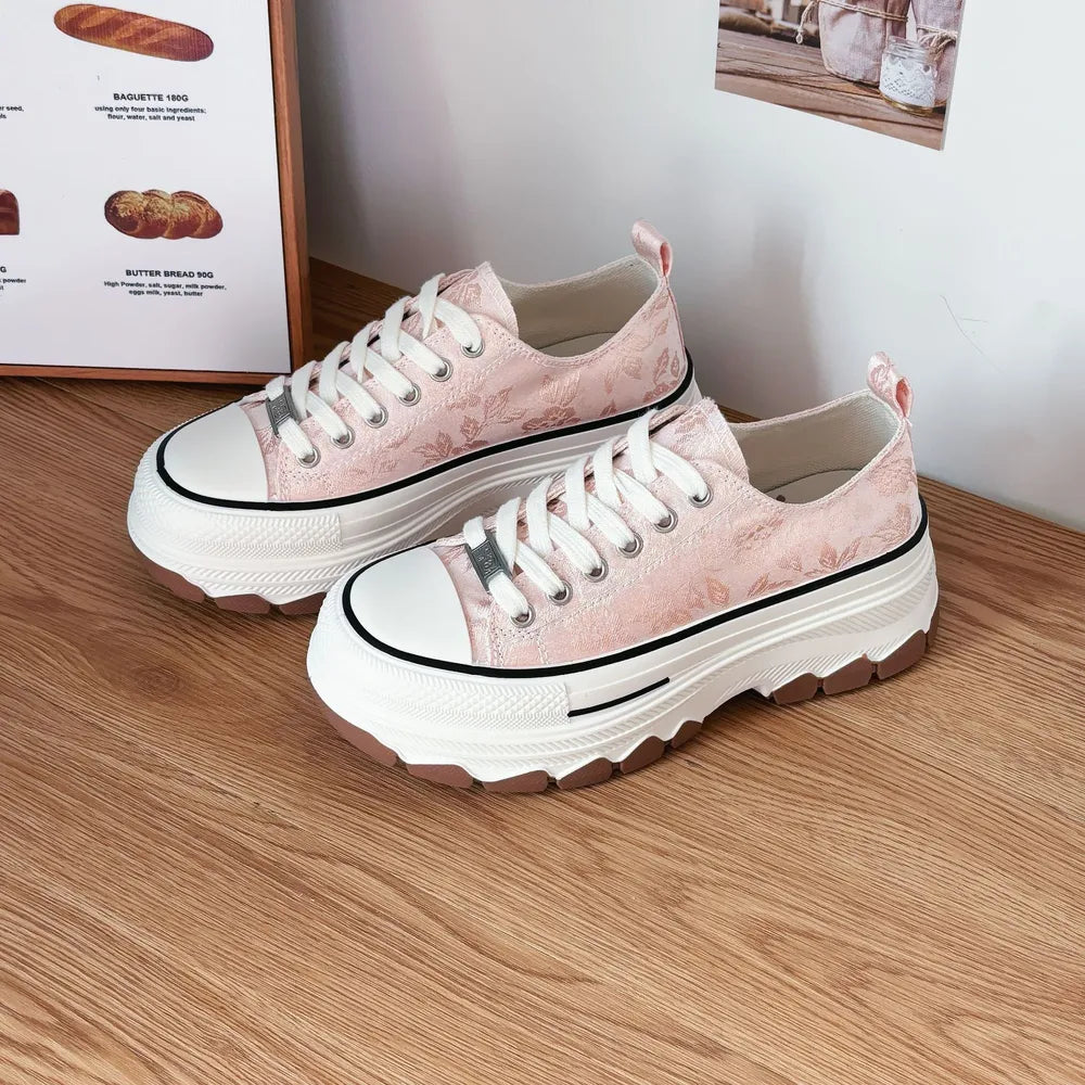 Lace-Up Canvas Platform Sneakers - E-Esther Clothing Store