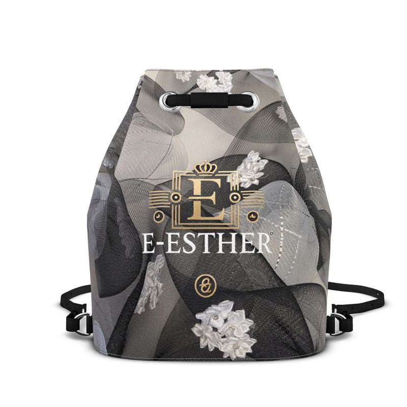 Black and white floral Rosette Bucket Bag - E-Esther Clothing Store