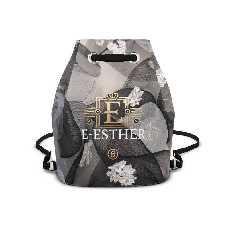 Black and white floral Rosette Bucket Bag - E-Esther Clothing Store