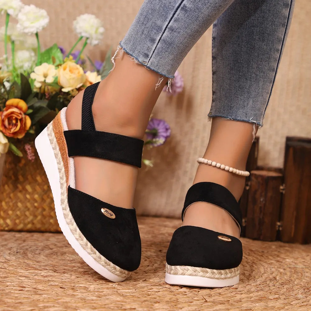 Round Toe Wedge Sandals - E-Esther Clothing Store