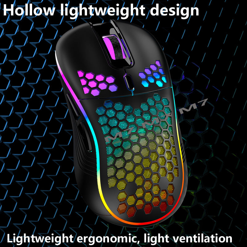 2.4G Wireless Cave Mouse Lightweight Gaming Mouse with Luminous 7 Color Breathing Light Computer Accessories - E-Esther Clothing Store
