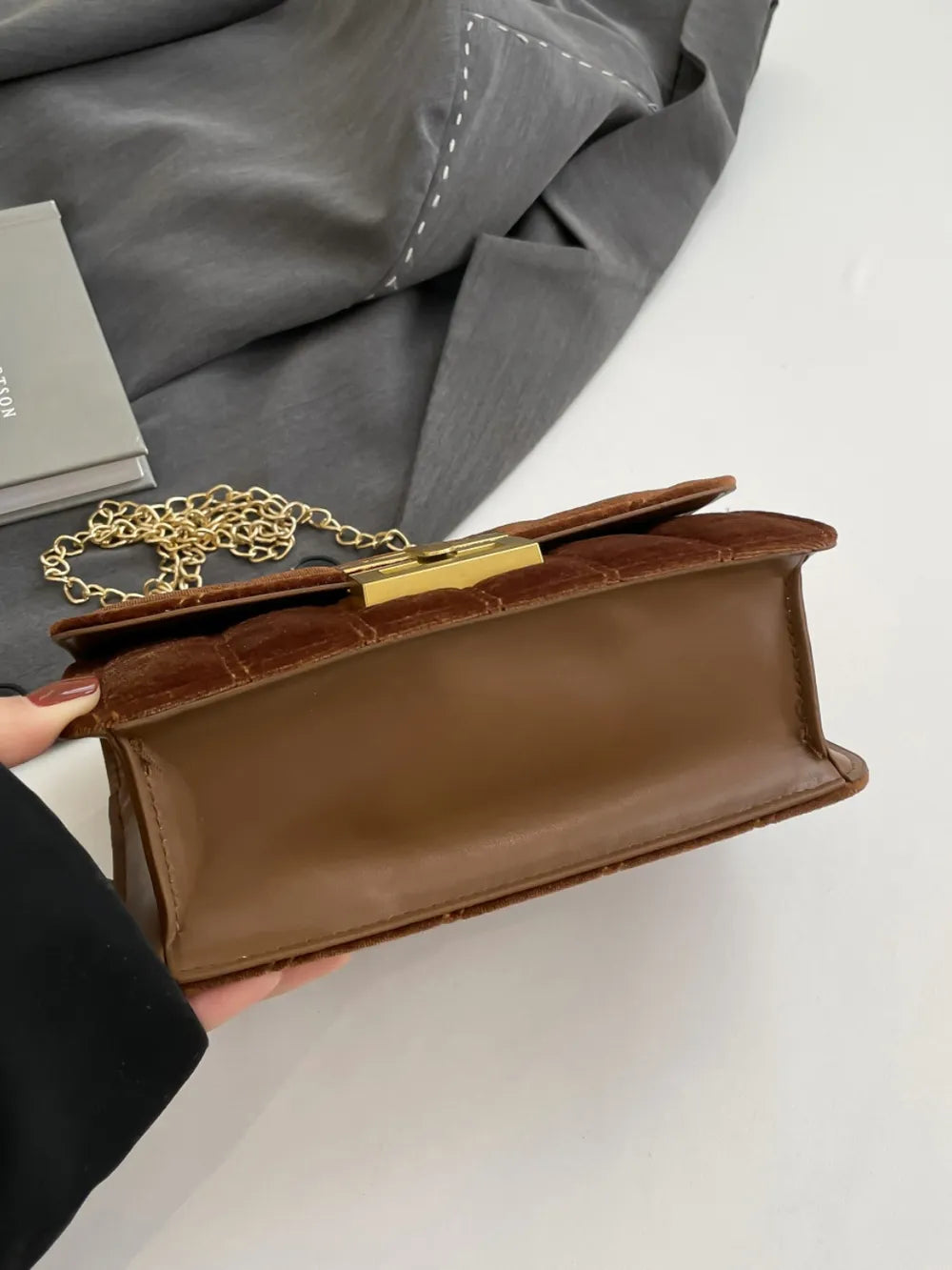 Solid Color Chain Shoulder Bag - E-Esther Clothing Store