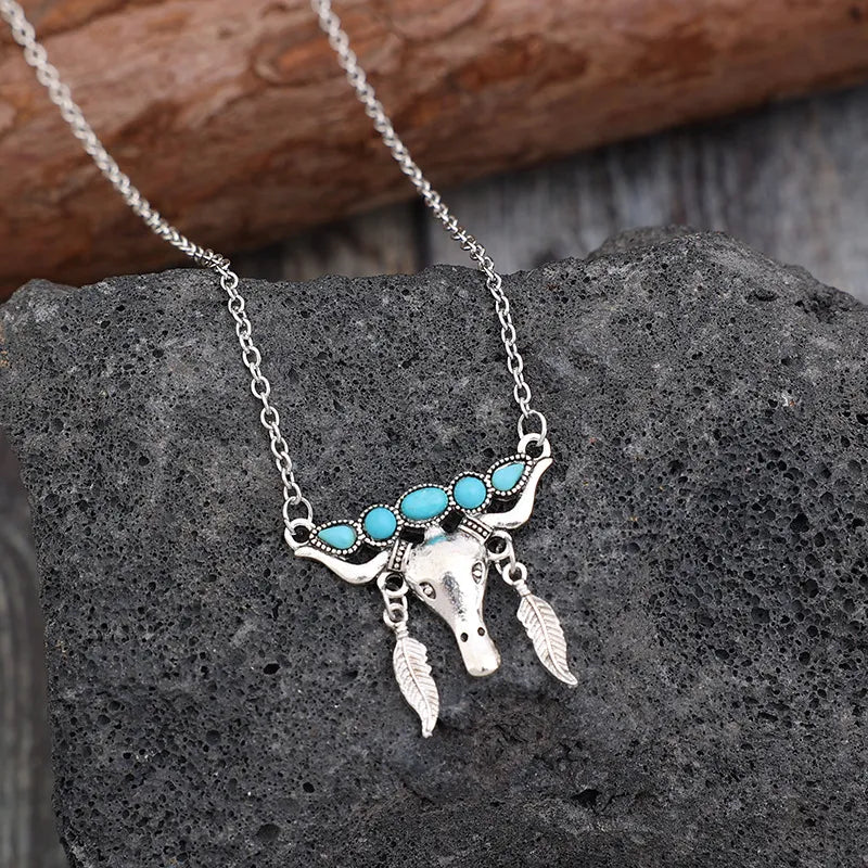 Artificial Turquoise Cow Shape Necklace - E-Esther Clothing Store