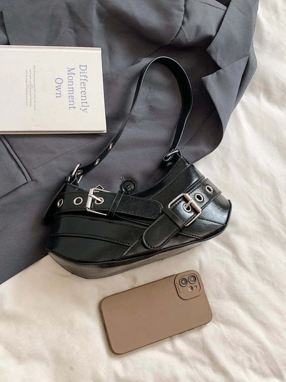 PU Leather Buckle Shoulder Bag - E-Esther Clothing Store