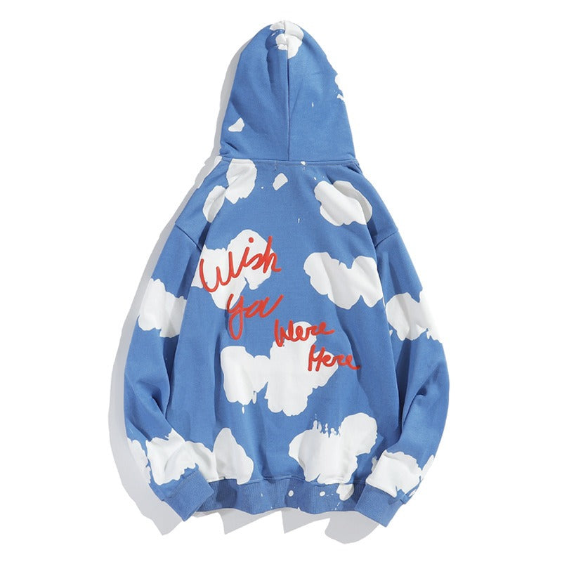 Blue Sky and White Clouds Tie Dyed Hoodie Ins Oversized Hoodie