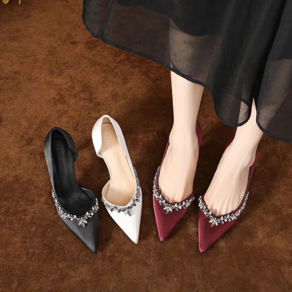 Rhinestone Point Toe Stiletto Pumps - E-Esther Clothing Store