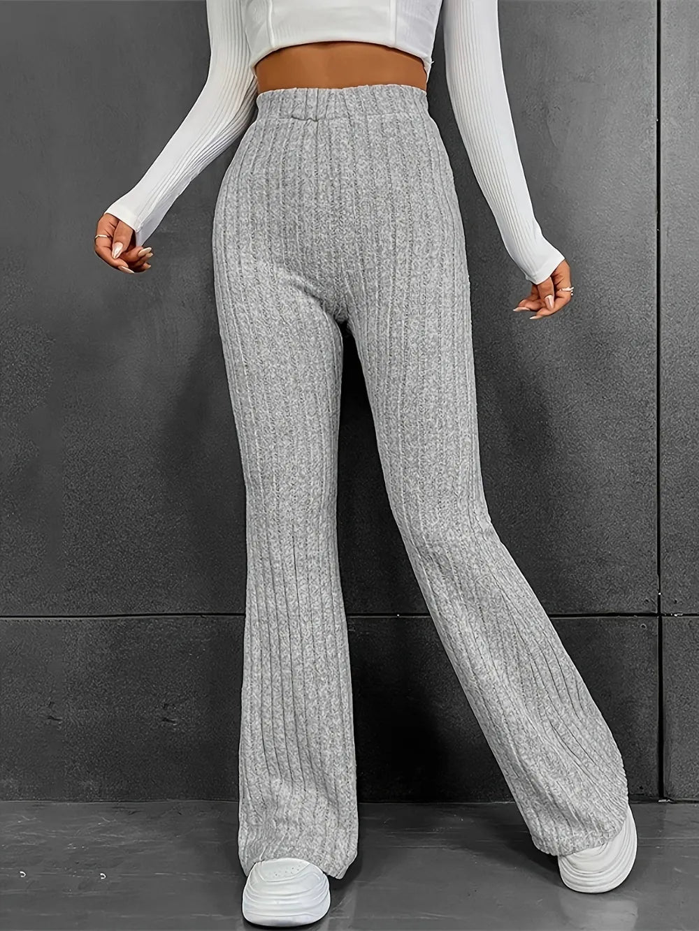 Fashionable and casual solid color micro flared high waisted pants for women - E-Esther Clothing Store