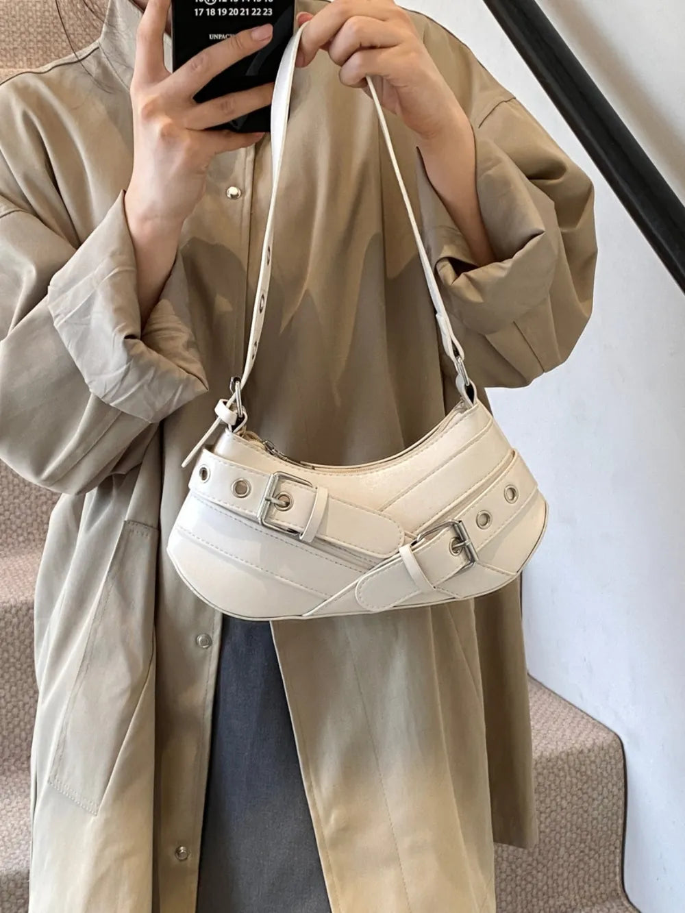 PU Leather Buckle Shoulder Bag - E-Esther Clothing Store