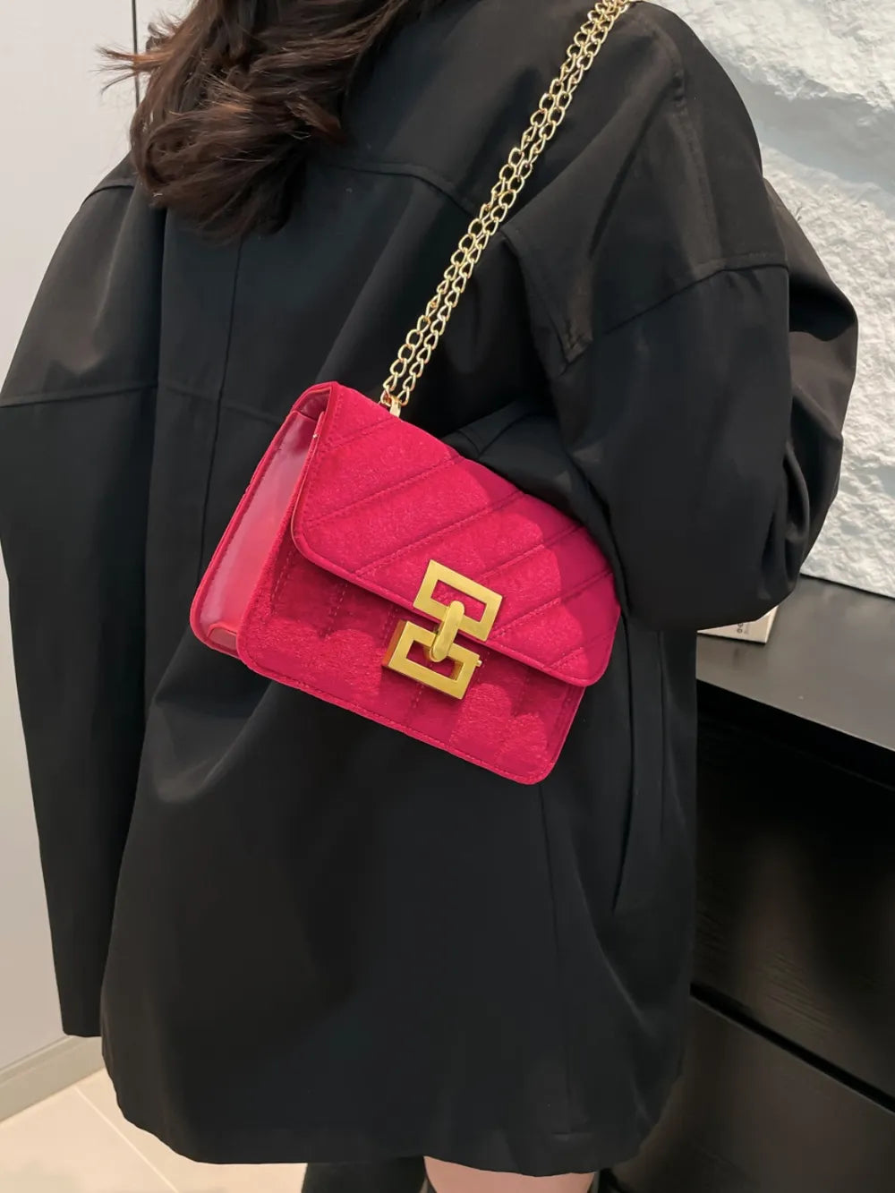 Solid Color Chain Shoulder Bag - E-Esther Clothing Store