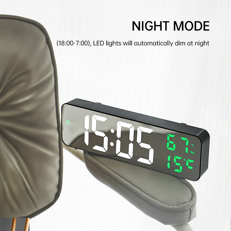 9-Inch Digital Wall Clock: Temp/Humid, Night Mode, Snooze, 12/24H, USB Plug-in LED Alarm Clock - E-Esther Clothing Store