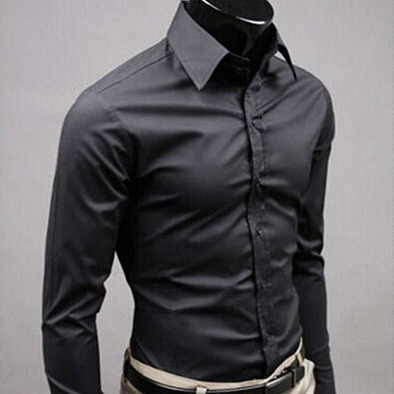Men Shirt Long Sleeve Fashion Mens Casual Shirts Cotton Solid Color Business Slim Fit Social Camisas Masculina - E-Esther Clothing Store