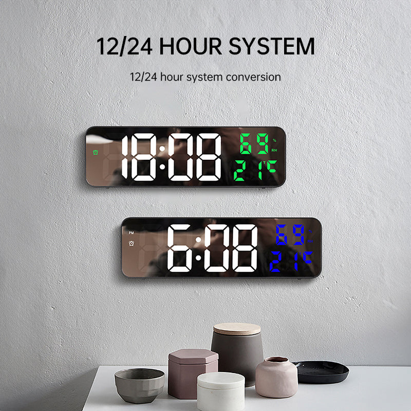 9-Inch Digital Wall Clock: Temp/Humid, Night Mode, Snooze, 12/24H, USB Plug-in LED Alarm Clock - E-Esther Clothing Store