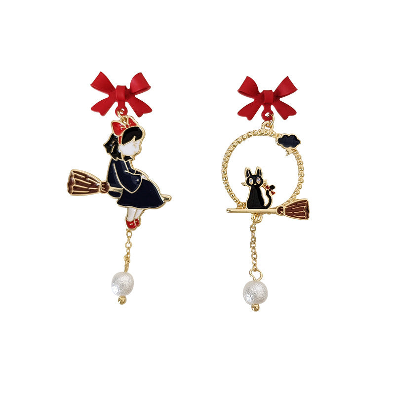 Bow cartoon character cat earrings, personalized and creative street photography drip oil earrings - E-Esther Clothing Store