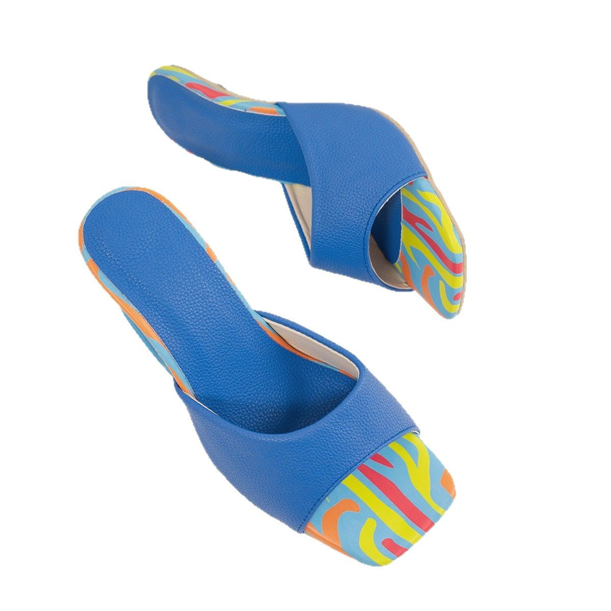Fashionable high-heeled plus size women's square headed slippers for external wear - E-Esther Clothing Store